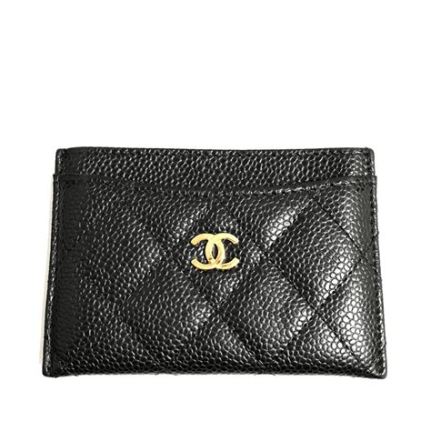 chanel black card holder calfskin